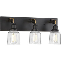 Rushton Collection Three-Light Graphite Clear Glass Farmhouse Bath Vanity Light - Damp Location Listed