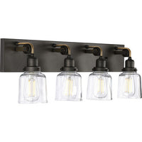 Rushton Collection Four-Light Graphite Clear Glass Farmhouse Bath Vanity Light - Damp Location Listed