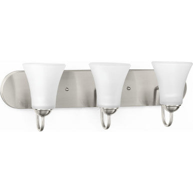 Classic Collection Three-Light Brushed Nickel Etched Glass Traditional Bath Vanity Light - Damp Location Listed