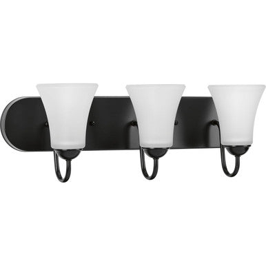 Classic Collection Three-Light Matte Black Etched Glass Traditional Bath Vanity Light - Damp Location Listed