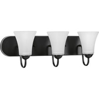 Classic Collection Three-Light Matte Black Etched Glass Traditional Bath Vanity Light - Damp Location Listed