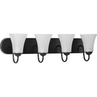 Classic Collection Four-Light Matte Black Etched Glass Traditional Bath Vanity Light - Damp Location Listed