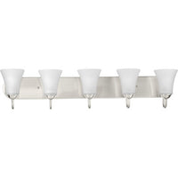 Classic Collection Five-Light Brushed Nickel Etched Glass Traditional Bath Vanity Light - Damp Location Listed