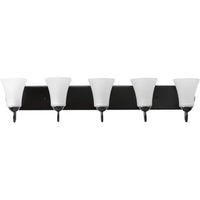 Classic Collection Five-Light Matte Black Etched Glass Traditional Bath Vanity Light - Damp Location Listed