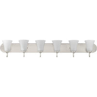 Classic Collection Six-Light Brushed Nickel Etched Glass Traditional Bath Vanity Light - Damp Location Listed