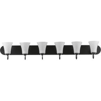 Classic Collection Six-Light Matte Black Etched Glass Traditional Bath Vanity Light - Damp Location Listed