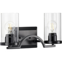 Lassiter Collection Two-Light Matte Black Clear Glass Modern Bath Vanity Light - Damp Location Listed