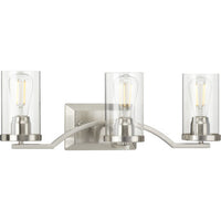 Lassiter Collection Three-Light Brushed Nickel Clear Glass Modern Bath Vanity Light - Damp Location Listed