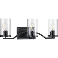 Lassiter Collection Three-Light Matte Black Clear Glass Modern Bath Vanity Light - Damp Location Listed