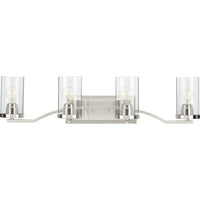 Lassiter Collection Four-Light Brushed Nickel Clear Glass Modern Bath Vanity Light - Damp Location Listed