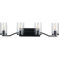 Lassiter Collection Four-Light Matte Black Clear Glass Modern Bath Vanity Light - Damp Location Listed
