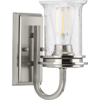 Winslett Collection One-Light Brushed Nickel Clear Seeded Glass Coastal Bath Vanity Light - Damp Location Listed