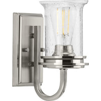 Winslett Collection One-Light Brushed Nickel Clear Seeded Glass Coastal Bath Vanity Light - Damp Location Listed