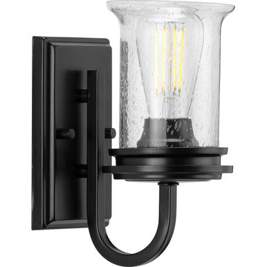 Winslett Collection One-Light Matte Black Clear Seeded Glass Coastal Bath Vanity Light - Damp Location Listed