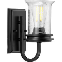 Winslett Collection One-Light Matte Black Clear Seeded Glass Coastal Bath Vanity Light - Damp Location Listed