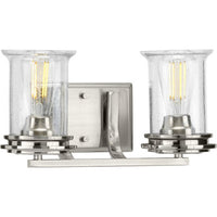 Winslett Collection Two-Light Brushed Nickel Clear Seeded Glass Coastal Bath Vanity Light - Dry Location Listed