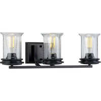 Winslett Collection Three-Light Matte Black Clear Seeded Glass Coastal Bath Vanity Light - Damp Location Listed