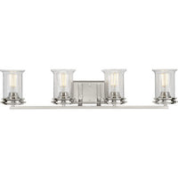 Winslett Collection Four-Light Brushed Nickel Clear Seeded Glass Coastal Bath Vanity Light - Dry Location Listed