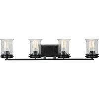Winslett Collection Four-Light Matte Black Clear Seeded Glass Coastal Bath Vanity Light - Damp Location Listed