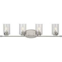 Riley Collection Four-Light Brushed Nickel Clear Glass Modern Bath Vanity Light - Damp Location Listed