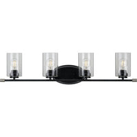 Riley Collection Four-Light Matte Black Clear Glass Modern Bath Vanity Light - Damp Location Listed