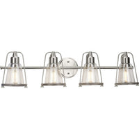 Conway Collection Four-Light Brushed Nickel and Clear Seeded Farmhouse Style Bath Vanity Wall Light - Damp Location Listed