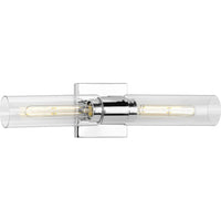 Clarion Collection Two-Light Polished Chrome and Clear Glass Modern Style Bath Vanity Wall Light - Damp Location Listed