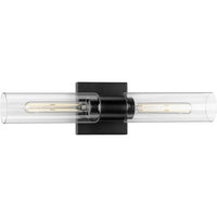 Clarion Collection Two-Light Matte Black and Clear Glass Modern Style Bath Vanity Wall Light - Damp Location Listed