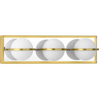 Pearl LED Collection Three-Light Satin Brass and Opal Glass Modern Style Bath Vanity Wall Light - Damp Location Listed
