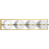 Pearl LED Collection Four-Light Satin Brass and Opal Glass Modern Style Bath Vanity Wall Light - Damp Location Listed