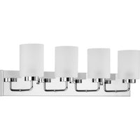 Merry Collection Four-Light Polished Chrome and Etched Glass Transitional Style Bath Vanity Wall Light - Damp Location Listed