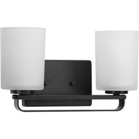 League Collection Two-Light Matte Black and Etched Glass Modern Farmhouse Bath Vanity Light - Damp Location Listed