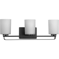 League Collection Three-Light Matte Black and Etched Glass Modern Farmhouse Bath Vanity Light - Damp Location Listed