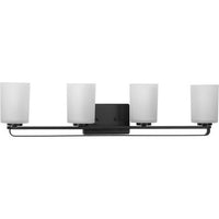 League Collection Four-Light Matte Black and Etched Glass Modern Farmhouse Bath Vanity Light - Damp Location Listed