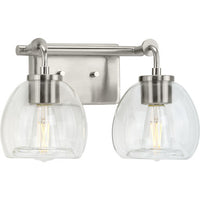 Caisson Collection Two-Light Brushed Nickel Clear Glass Urban Industrial Bath Vanity Light - Damp Location Listed