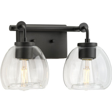 Caisson Collection Two-Light Graphite Clear Glass Urban Industrial Bath Vanity Light - Damp Location Listed
