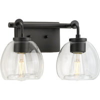 Caisson Collection Two-Light Graphite Clear Glass Urban Industrial Bath Vanity Light - Damp Location Listed