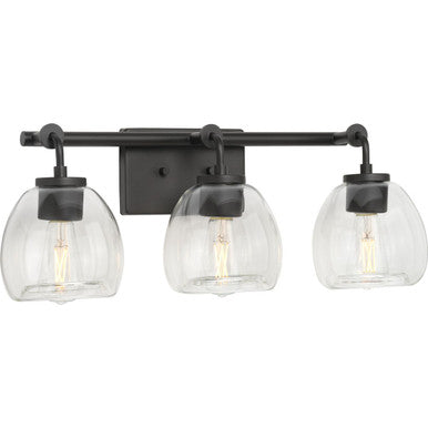 Caisson Collection Three-Light Graphite Clear Glass Urban Industrial Bath Vanity Light - Damp Location Listed