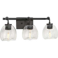 Caisson Collection Three-Light Graphite Clear Glass Urban Industrial Bath Vanity Light - Damp Location Listed