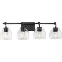 Caisson Collection Four-Light Graphite Clear Glass Urban Industrial Bath Vanity Light - Damp Location Listed