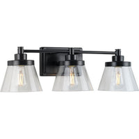 Hinton Collection Three-Light Matte Black Clear Seeded Glass Farmhouse Bath Vanity Light - Damp Location Listed