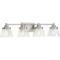 Hinton Collection Four-Light Brushed Nickel Clear Seeded Glass Farmhouse Bath Vanity Light - Damp Location Listed