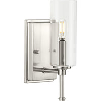 Elara Collection One-Light New Traditional Brushed Nickel Clear Glass Bath Vanity Light