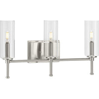 Elara Collection Three-Light Brushed Nickel Clear Glass New Traditional Bath Vanity Light - Damp Location Listed