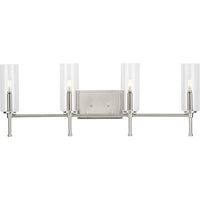 Elara Collection Four-Light New Traditional Brushed Nickel Clear Glass Bath Vanity Light - Damp Location Listed