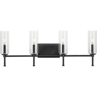 Elara Collection Four-Light New Traditional Matte Black Clear Glass Bath Vanity Light - Damp Location Listed