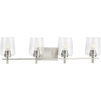 Calais Collection Four-Light New Traditional Brushed Nickel Clear Glass Bath Vanity Light - Damp Location Listed