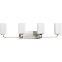 Cowan Collection Four-Light Modern Brushed Nickel Etched Opal Glass Bath Vanity Light - Damp Location Listed