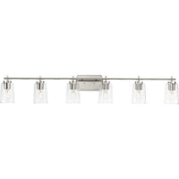 Adley Collection Six-Light New Traditional Brushed Nickel Clear Glass Bath Vanity Light - Damp Location Listed