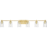 Adley Collection Six-Light New Traditional Satin Brass Clear Glass Bath Vanity Light - Damp Location Listed